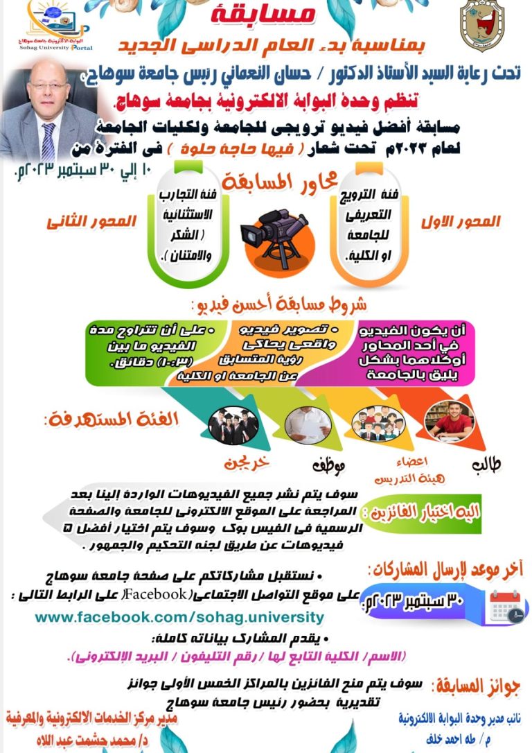 تنظيم مسابقه عن افضل فيديو ترويجي لجامعه سوهاج