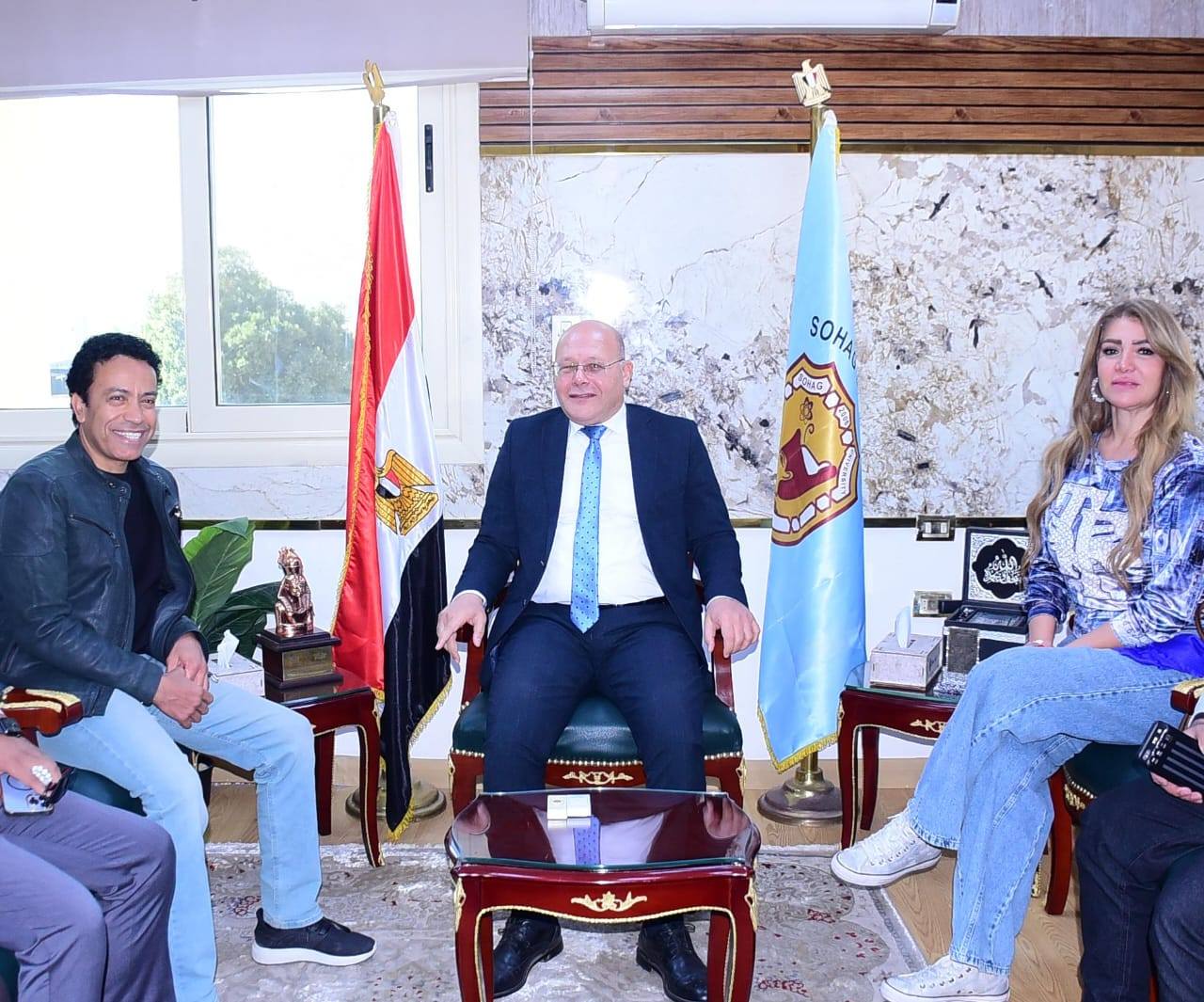 قبل انطلاقه.. النعماني يستقبل نجوم لجنة تحكيم “تياترو الجامعة” سامح حسين ولقاء سويدان